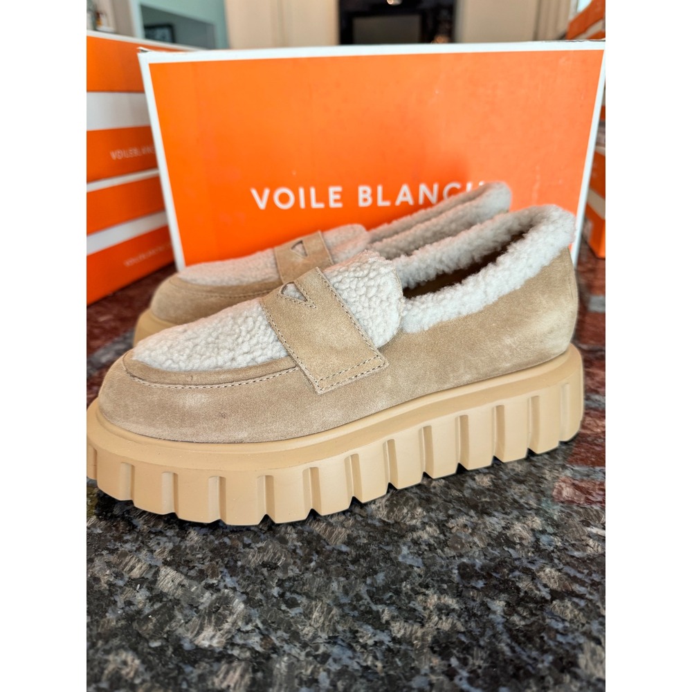 Voile‎ Blanche Grenelle Mok Suede Shearling Platform Loafers Brown 39 Sz 8.5 NEW